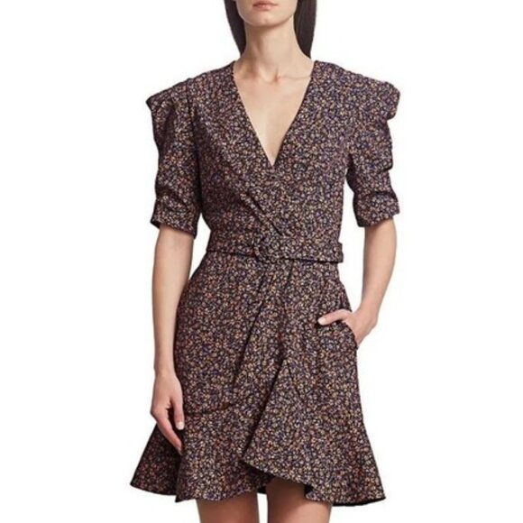 Jonathan Simkhai Evelyn Puff-Sleeve Belted Floral Flare Dress Sz 10 NWOT - Picture 16 of 16